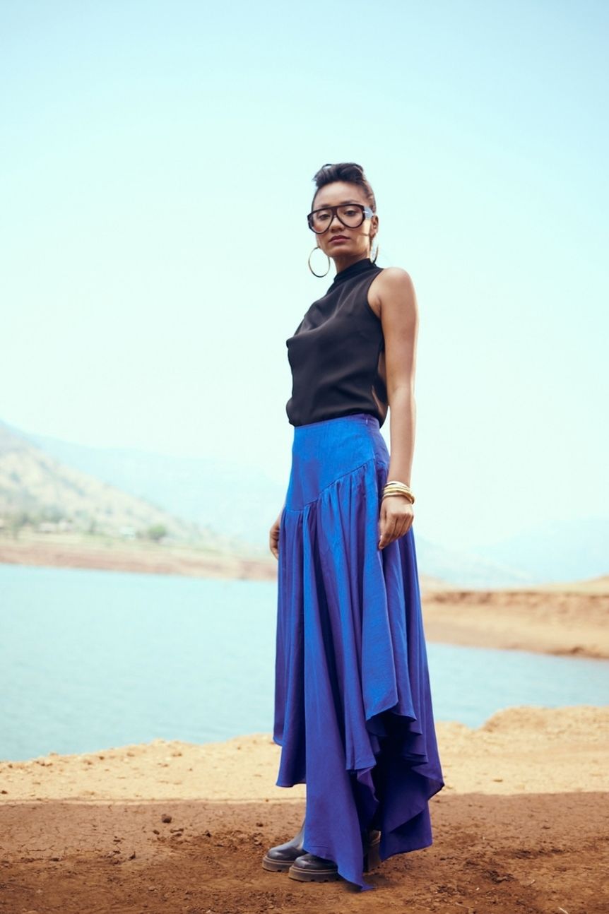 Swing Cotton Silk Skirt in Ultramarine Blue