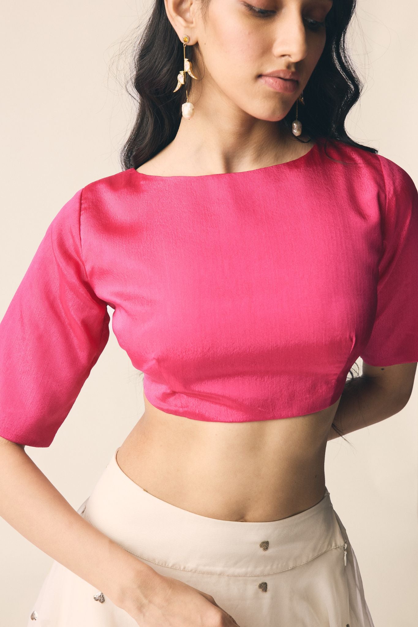Sitara Set in Organza with Magenta Pink Blouse