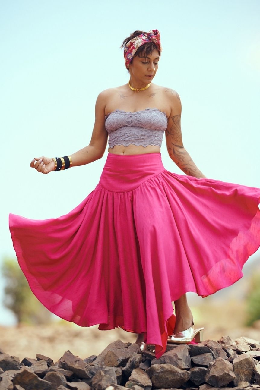 Swing Cotton Silk Skirt In Fuchsia Pink