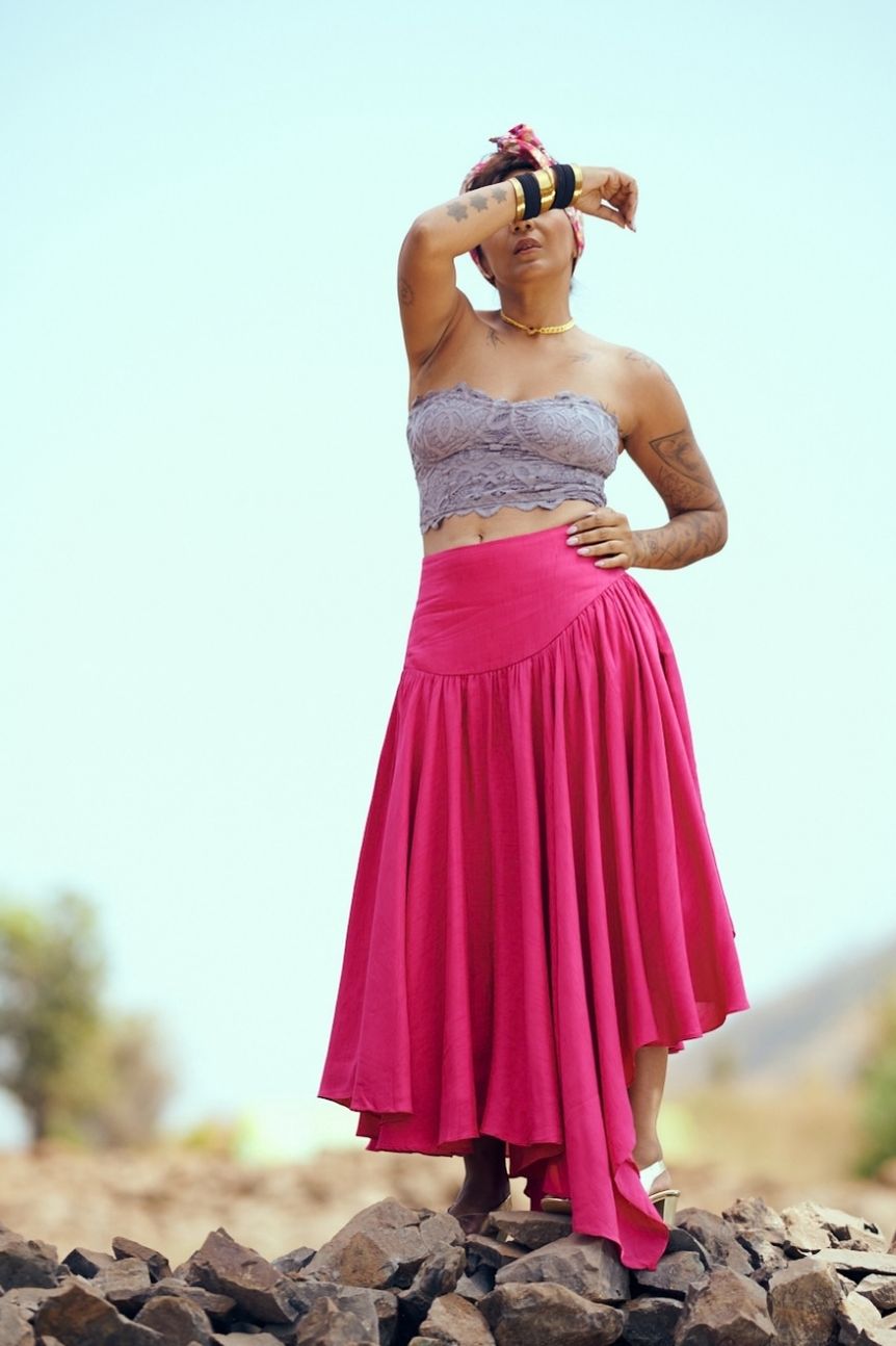 Swing Cotton Silk Skirt In Fuchsia Pink
