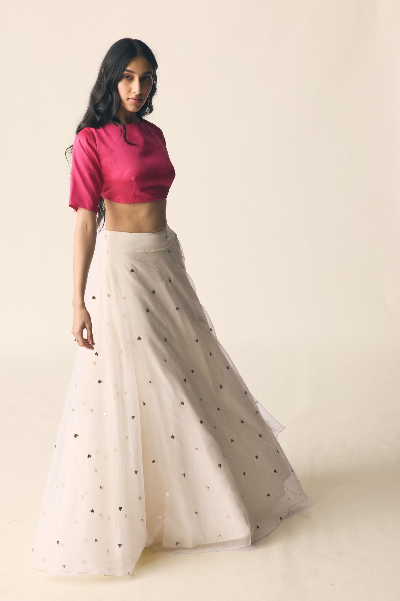 Sitara Set in Organza with Magenta Pink Blouse