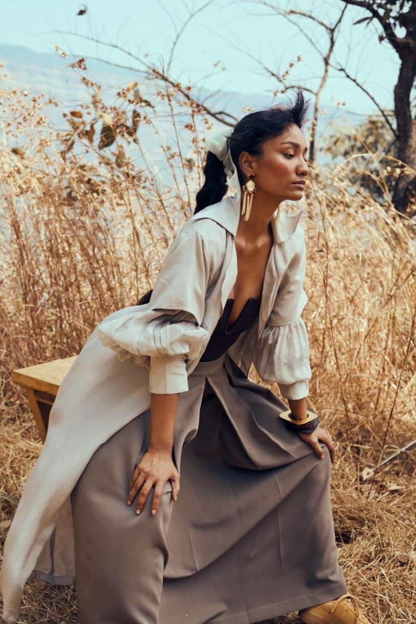 Meera Organza Trench in Light Grey