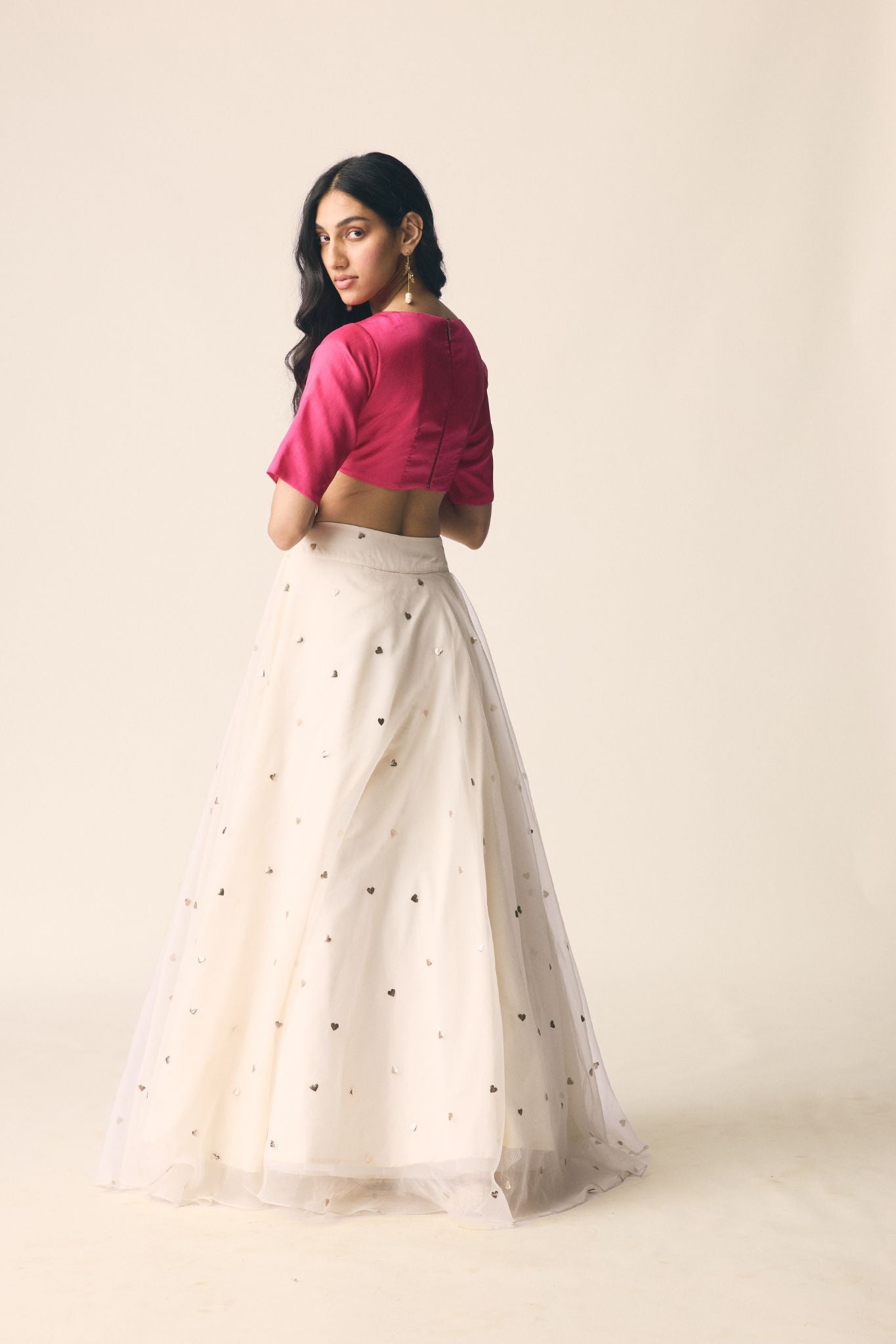 Sitara Set in Organza with Magenta Pink Blouse
