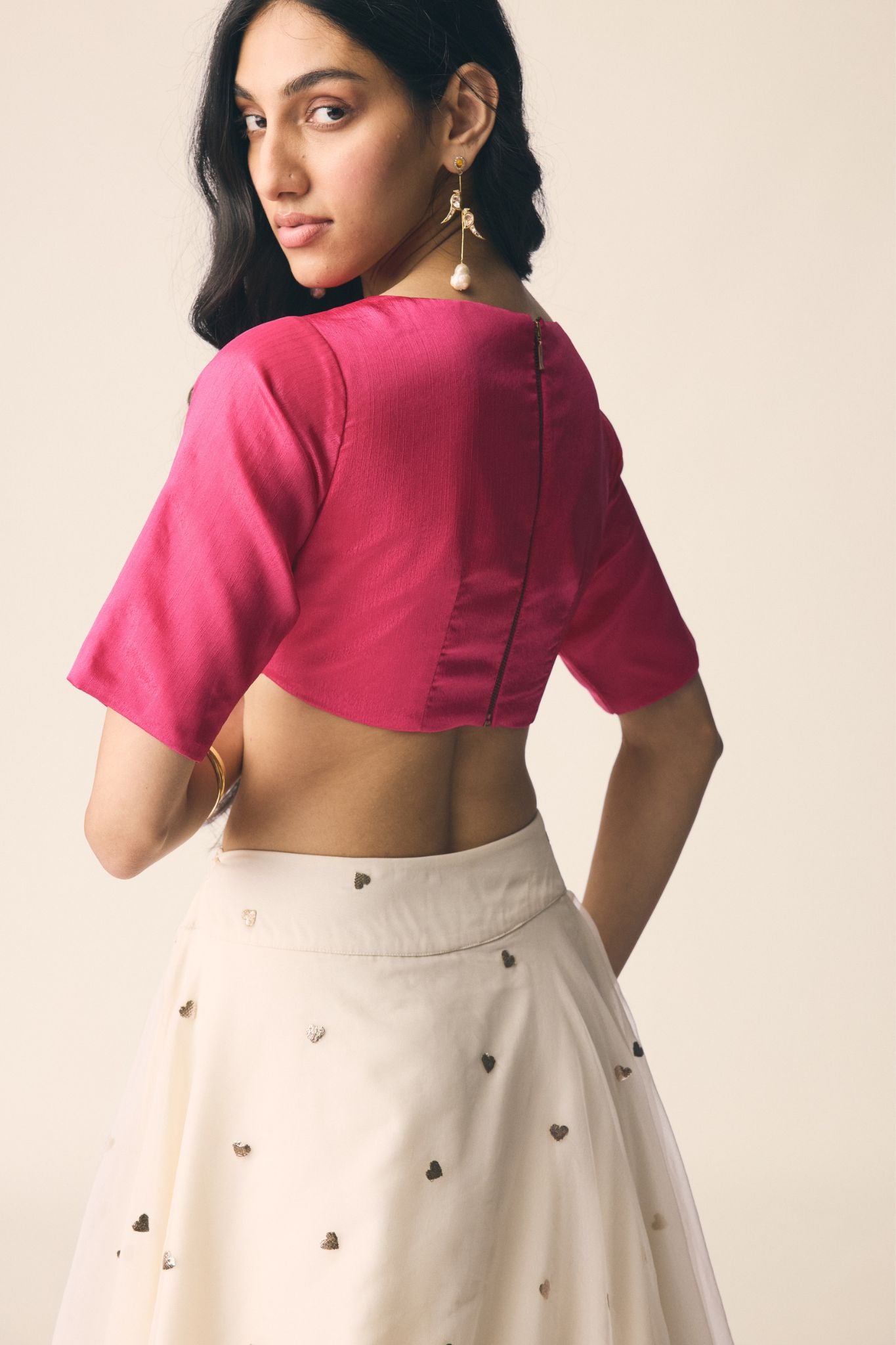Sitara Set in Organza with Magenta Pink Blouse