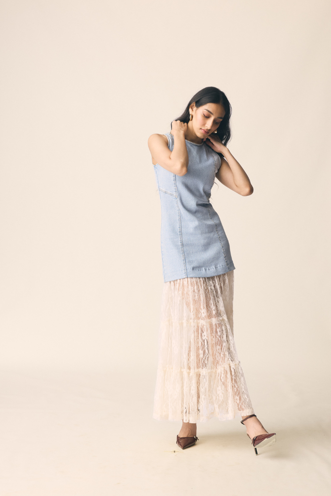 Bluebird Dress in Denim and Lace
