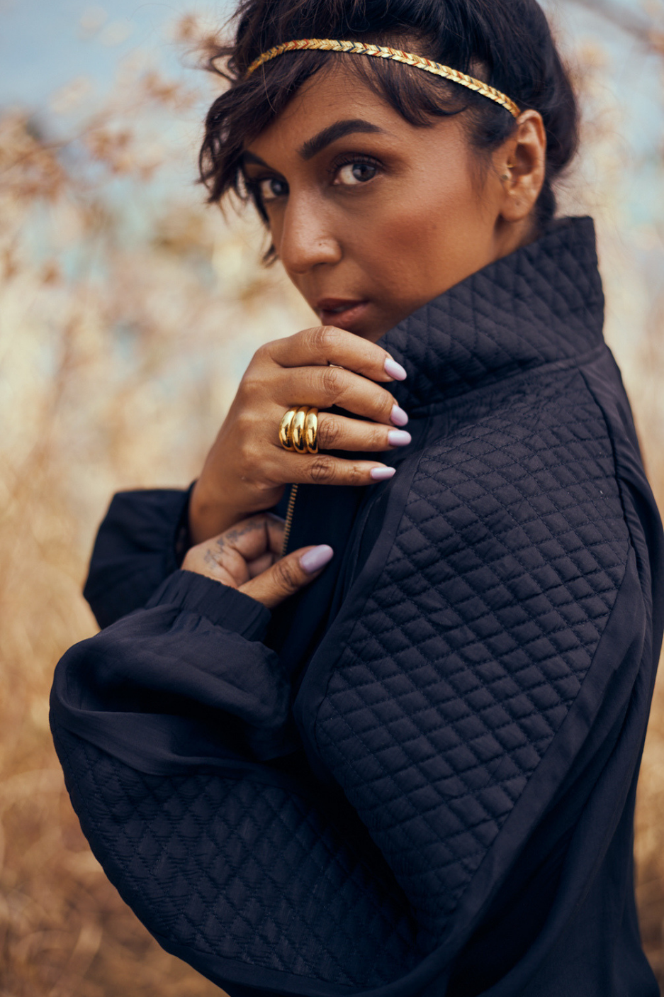 Nira Mul-Chanderi Summer Bomber In Black