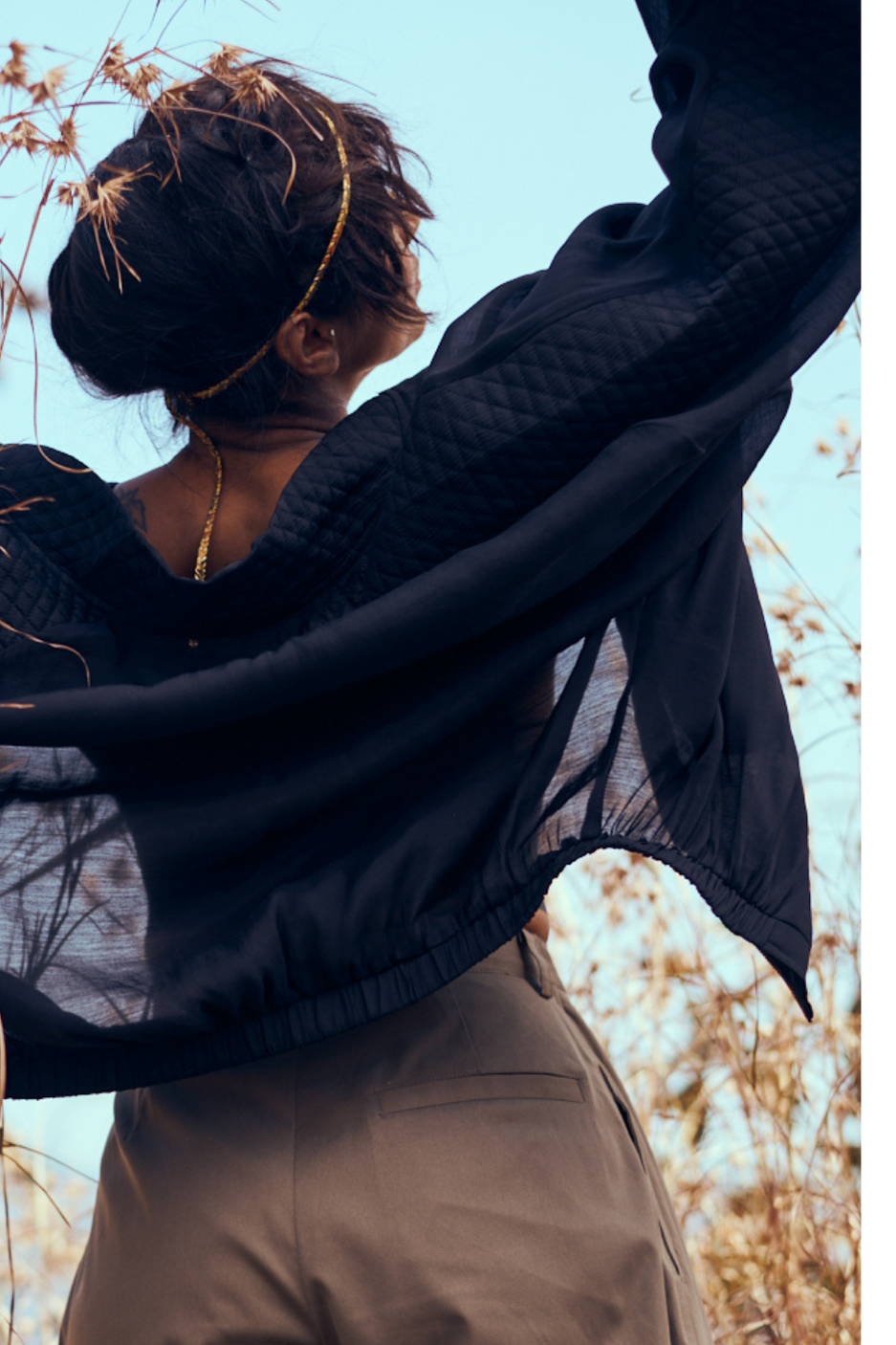 Nira Mul-Chanderi Summer Bomber In Black