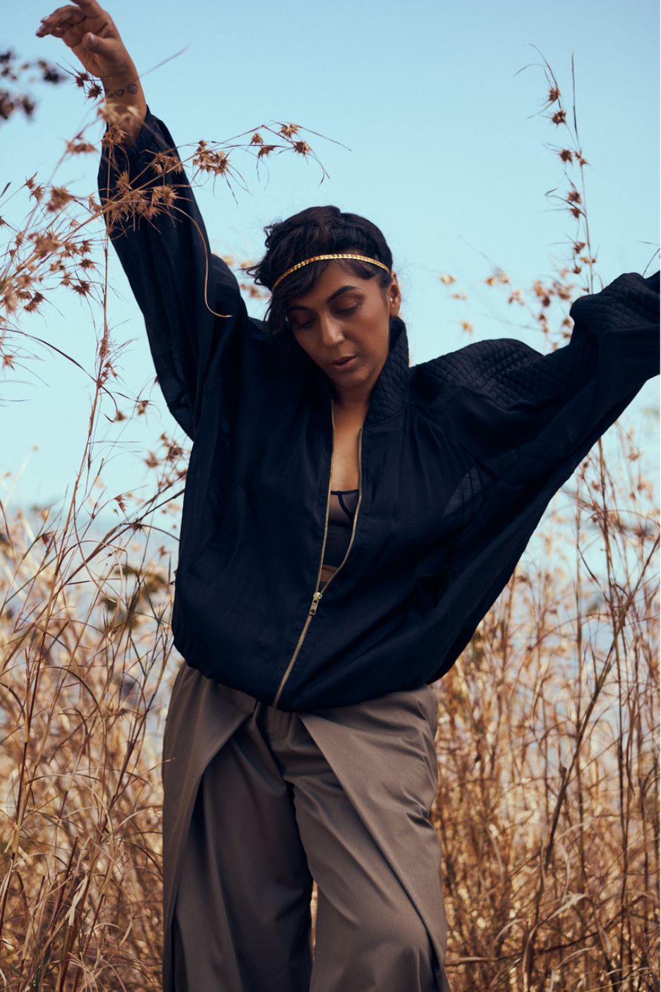 Nira Mul-Chanderi Summer Bomber In Black