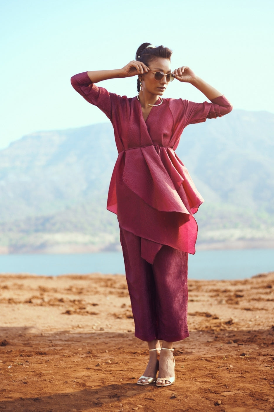 Saanjh Set with Pants In Deep Wine
