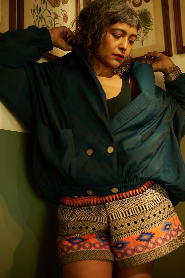 Noor Mulchanderi Blazer In Ink Blue