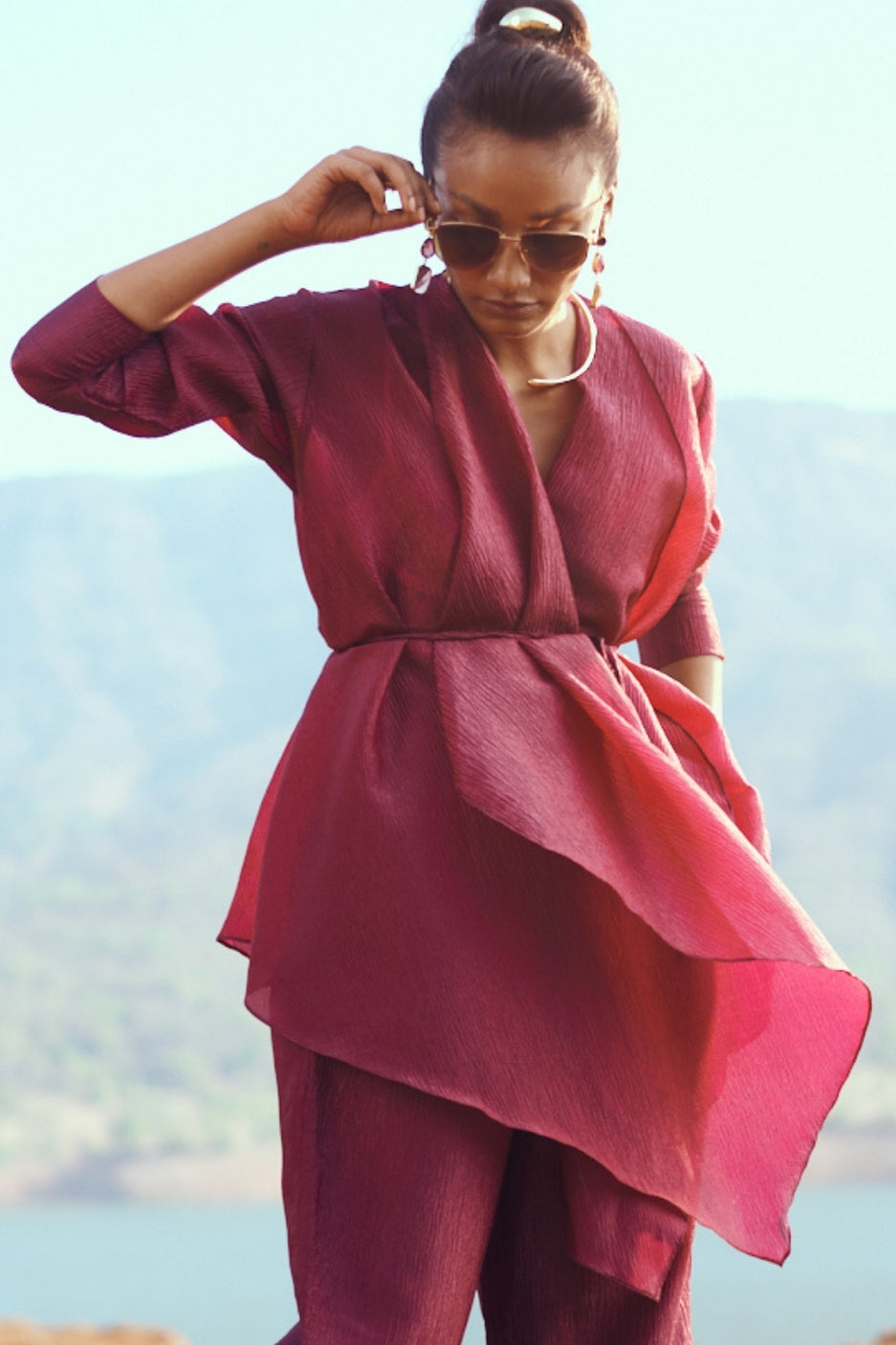 Saanjh Set with Pants In Deep Wine