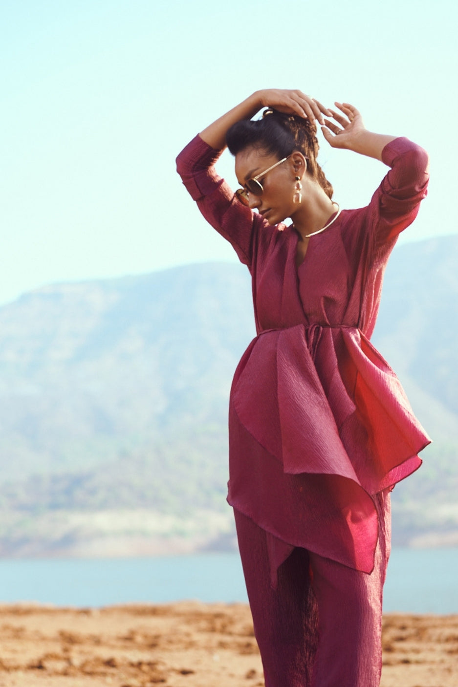 Saanjh Set with Pants In Deep Wine