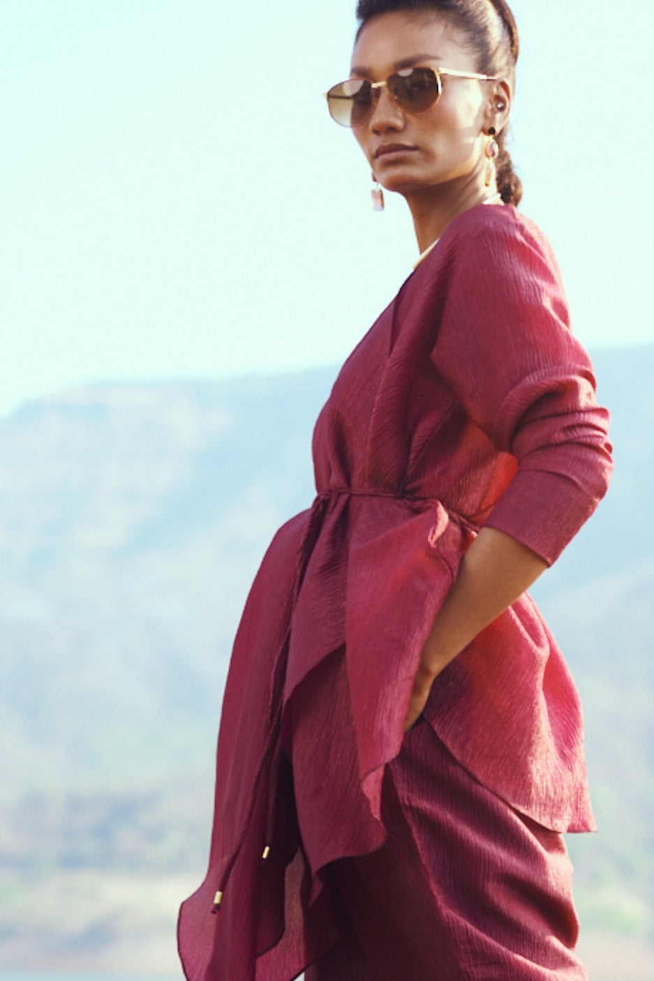 Saanjh Set with Pants In Deep Wine