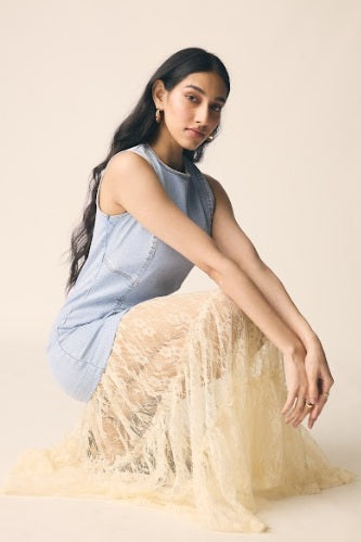 Bluebird Dress in Denim and Lace