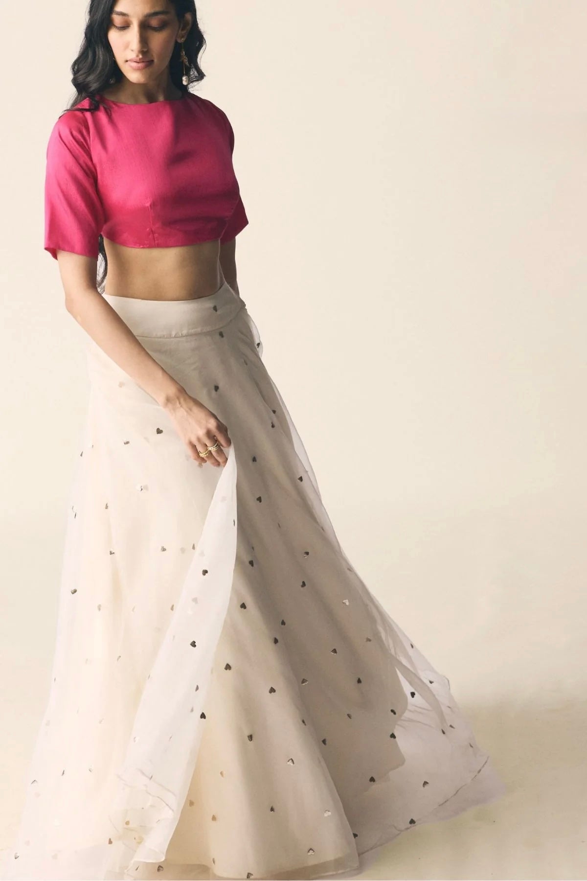 Sitara Set in Organza with Magenta Pink Blouse