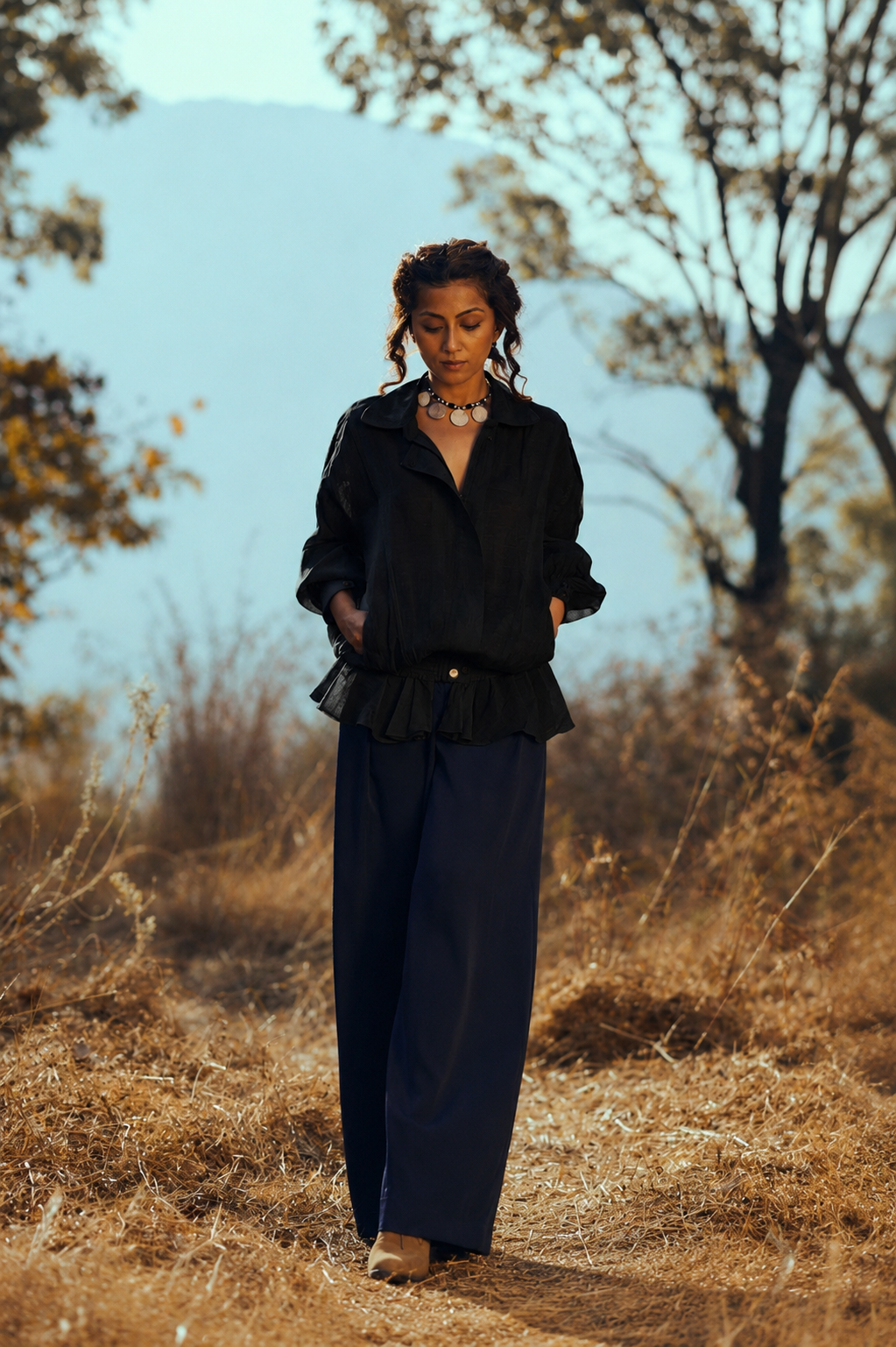 Railey Mul-Chanderi Summer Bomber In Black