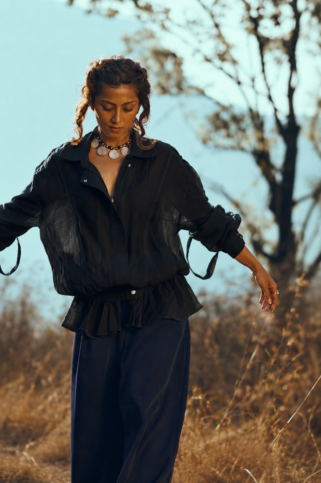 Railey Mul-Chanderi Summer Bomber In Black