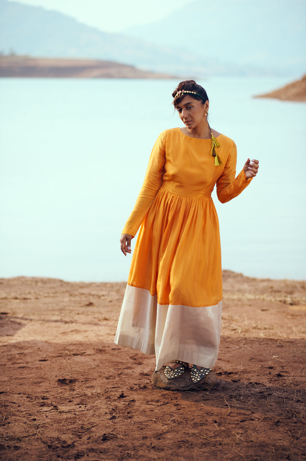 Leher Set with Brocade Bomber in Marigold Orange