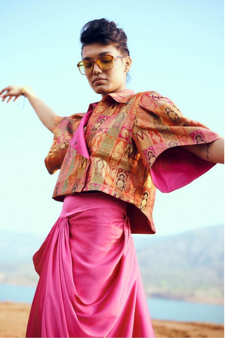 Samah Handloom Silk Bolero in Pink
