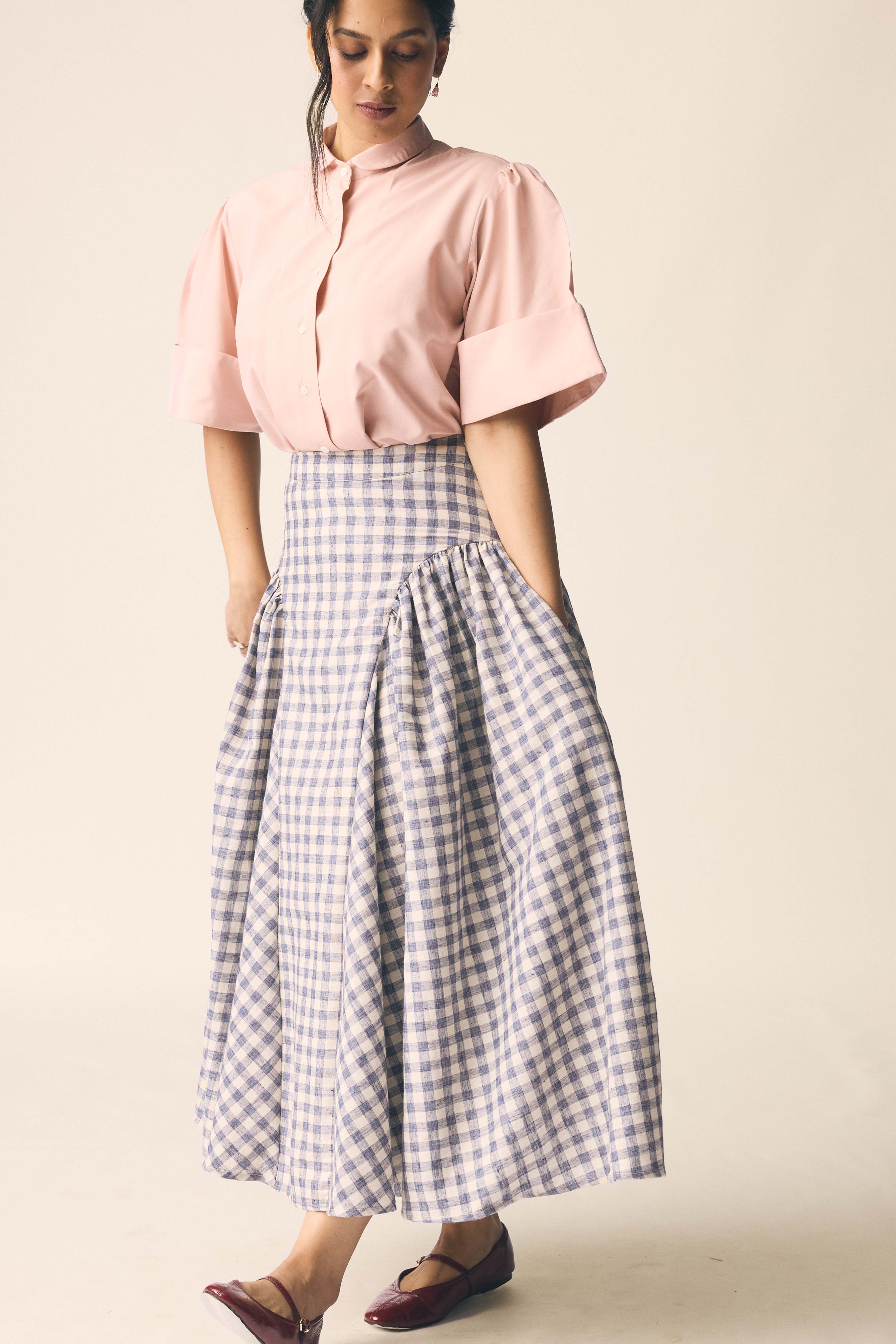 Sundown Skirt in Blue Checks